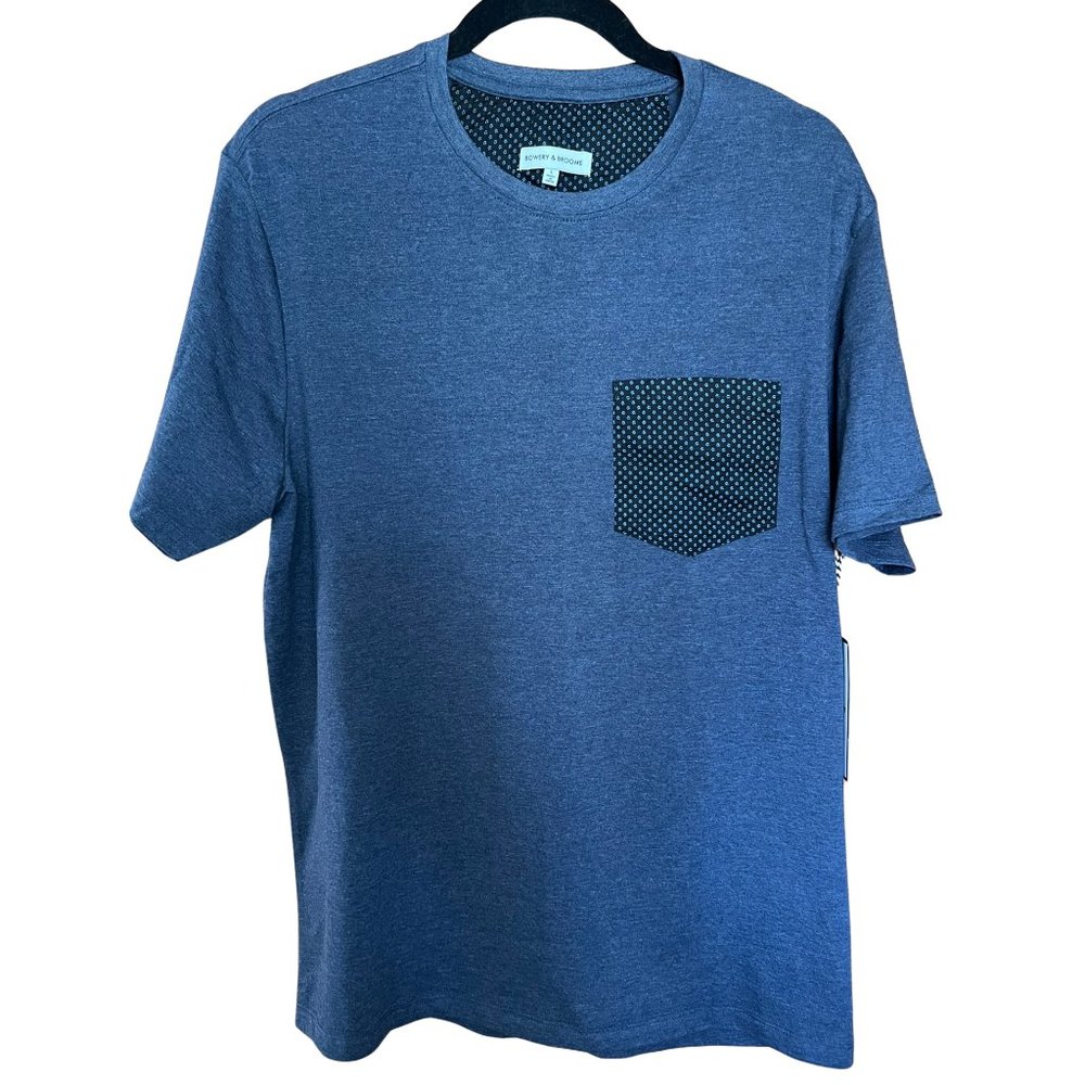 NWT! Navy Blue Cotton Blend T-Shirt Patterned Pocket // Bowery & Broome Men's L